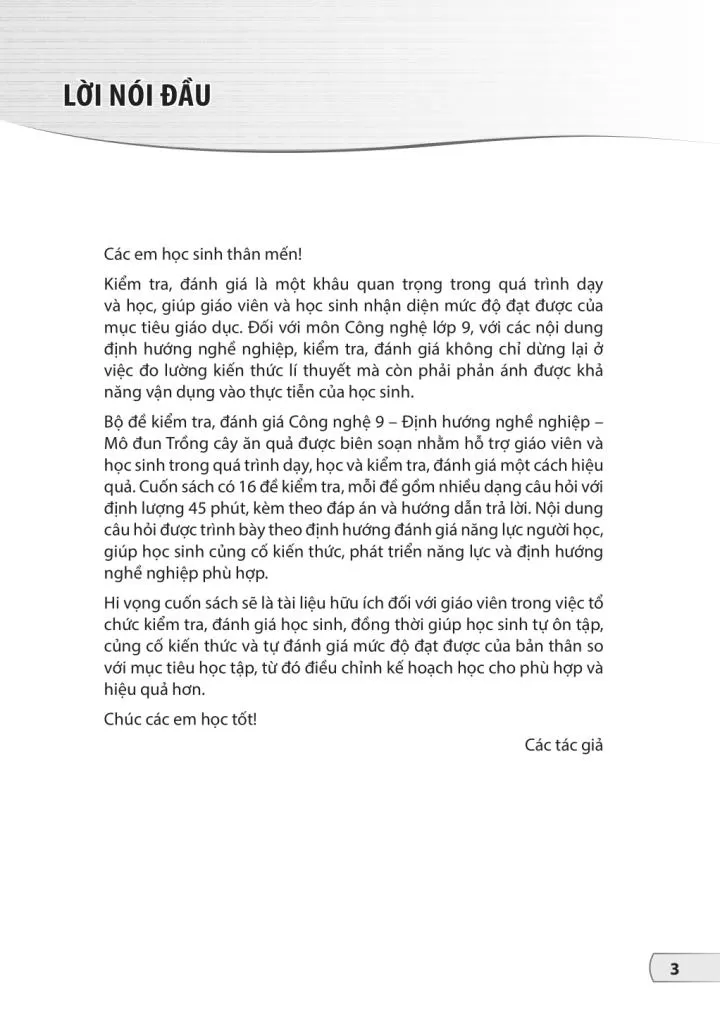 BỘ ĐỀ KIỂM TRA, ĐÁNH GIÁ CÔNG NGHỆ LỚP 9 - ĐỊNH HƯỚNG NGHỀ NGHIỆP - MÔ ĐUN TRỒNG CÂY ĂN QUẢ (Theo chương trình GDPT 2018)